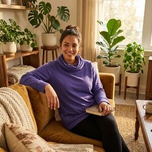Lauren Ralph Lauren Purple Cowl Neck Pullover Sweatshirt Tunic Pockets Large